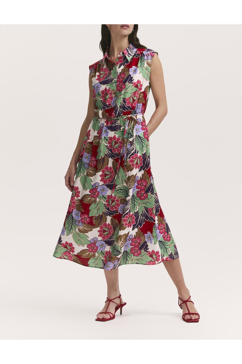 Alida Floral Midi Shirt Dress, Alternate, color, Red Floral