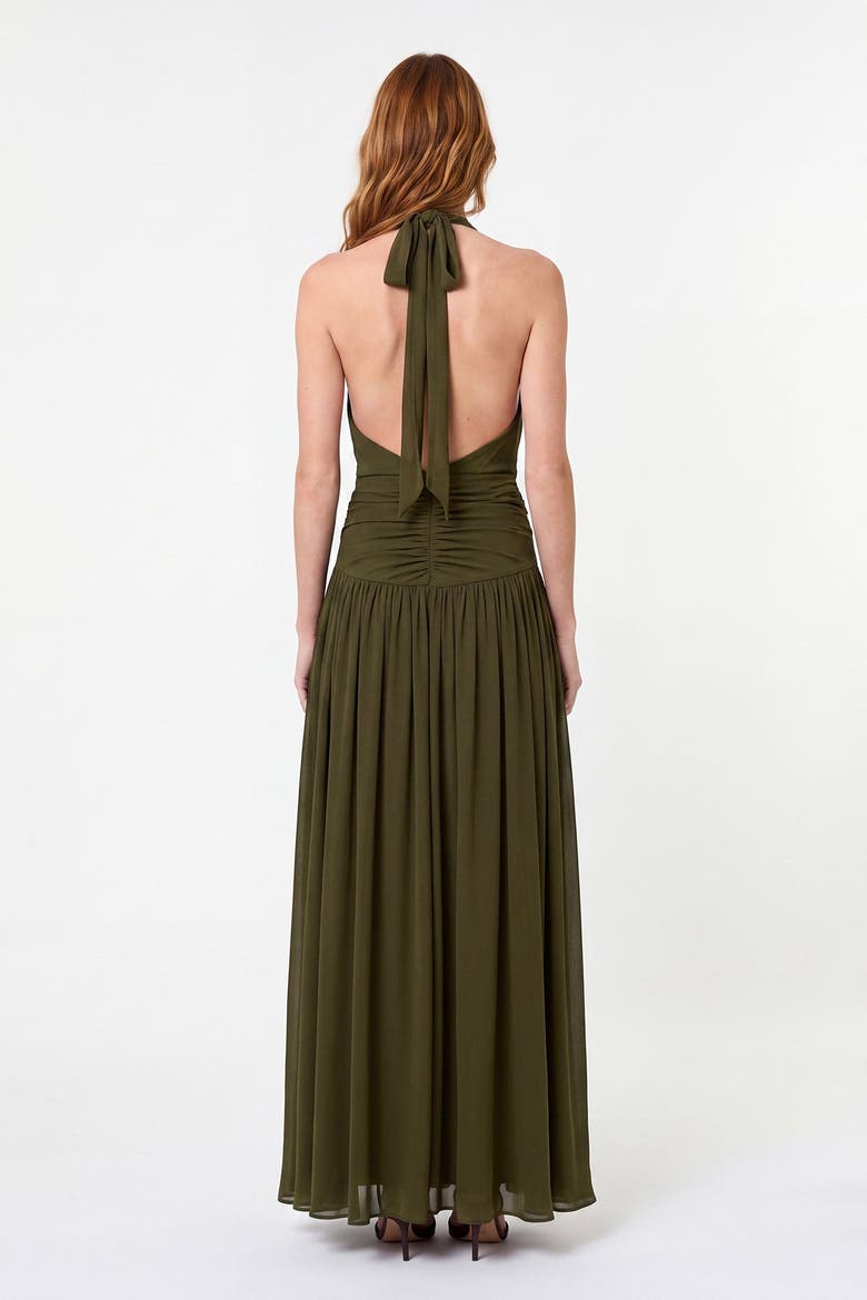 Arella Deep Plunge Halter Maxi Dress, Alternate, color, Olive