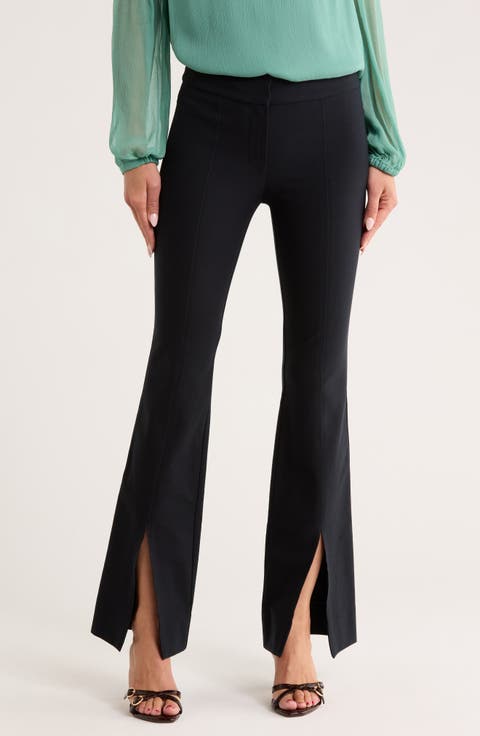 Maeve Slit Hem Stretch Cotton Flare Trousers