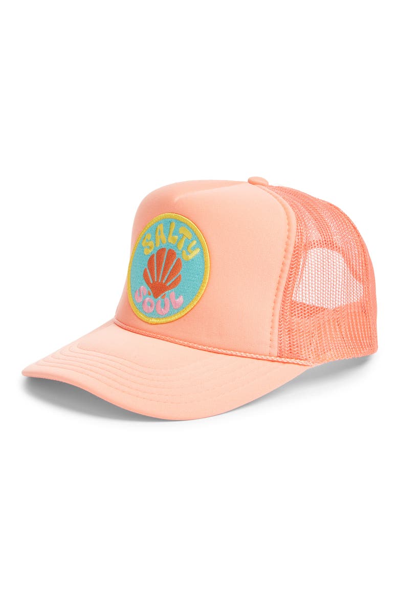 Salty Soul Trucker Hat, Main, color, CORAL
