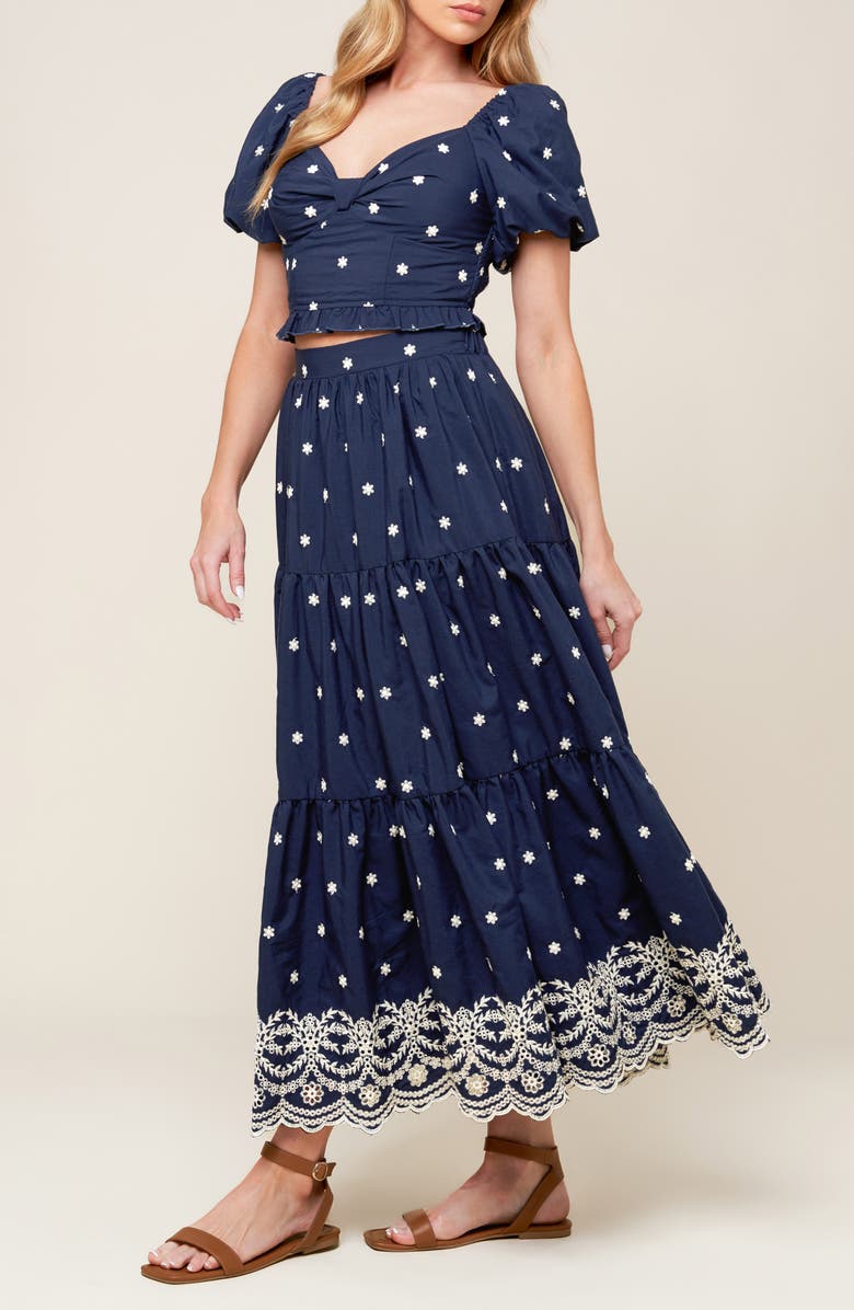 FLYING TOMATO Embroidered Midi Skirt, Alternate, color, 