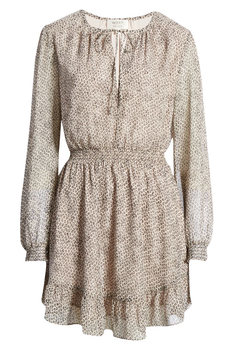 x BFF Laura Smocked Waist Long Sleeve Minidress, Alternate, color, CHEETAH LUREX STRIPE