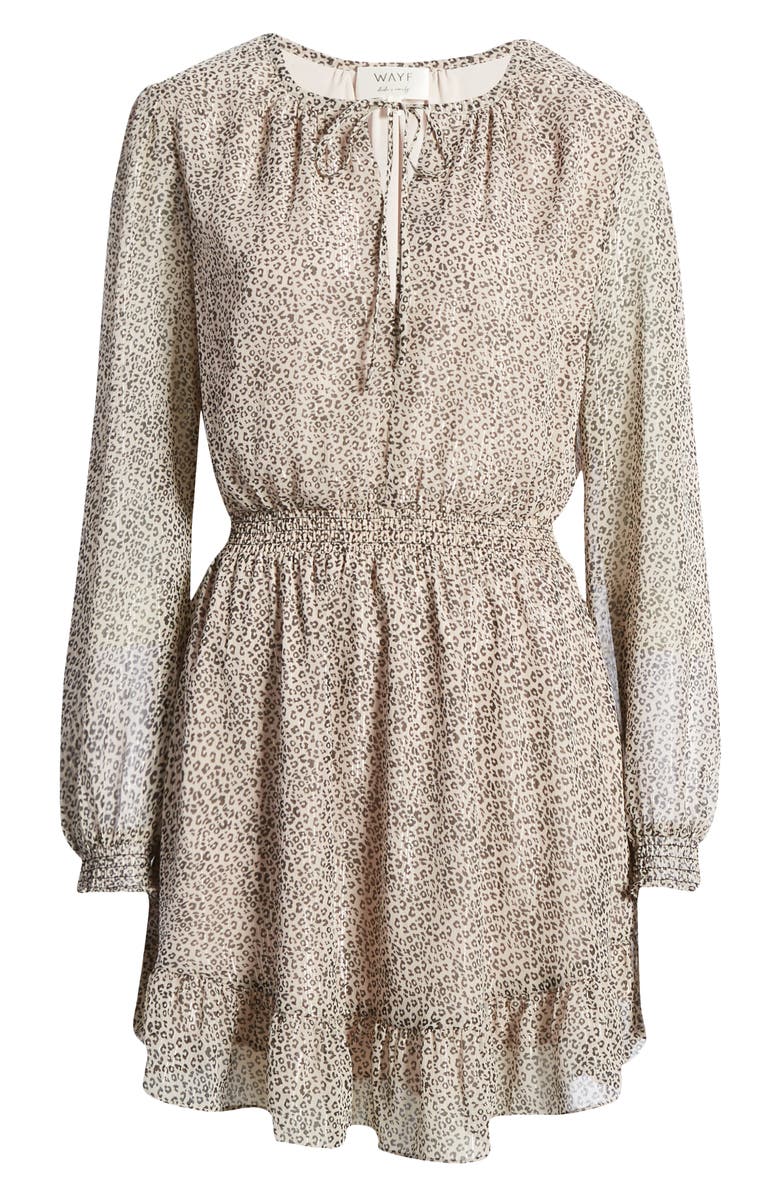 WAYF x BFF Laura Smocked Waist Long Sleeve Minidress, Alternate, color,