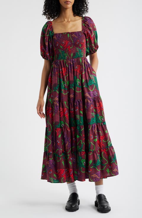 Summer Solstice Smock Bodice Tiered Dress