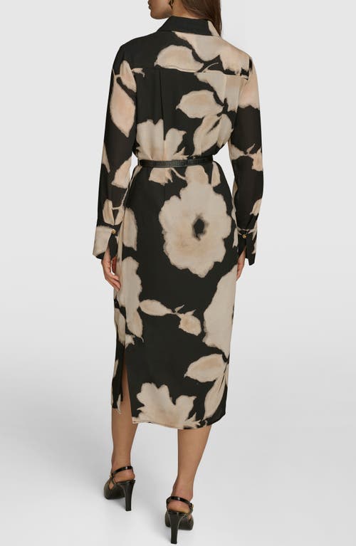 DONNA KARAN DONNA KARAN NEW YORK FLORAL PRINT LONG SLEEVE SHIRTDRESS