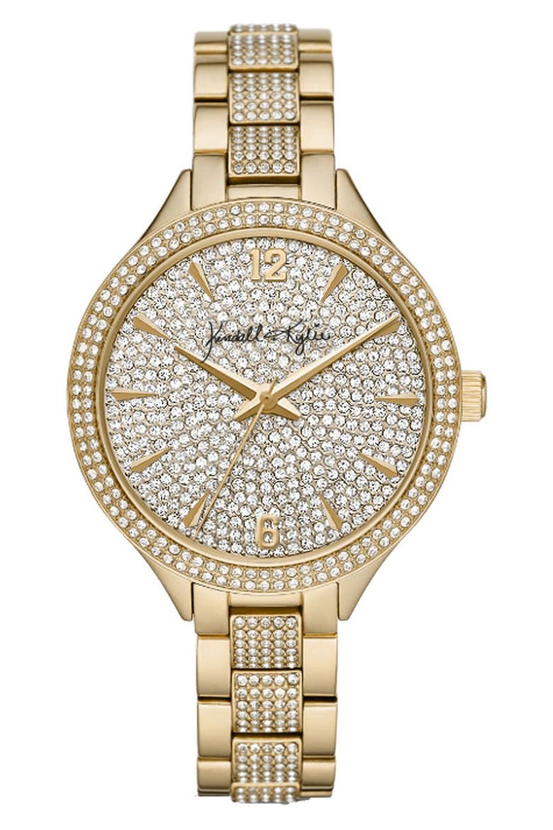 Glass Crystal Bezel Band Watch, 40mm, Main, color, GOLD