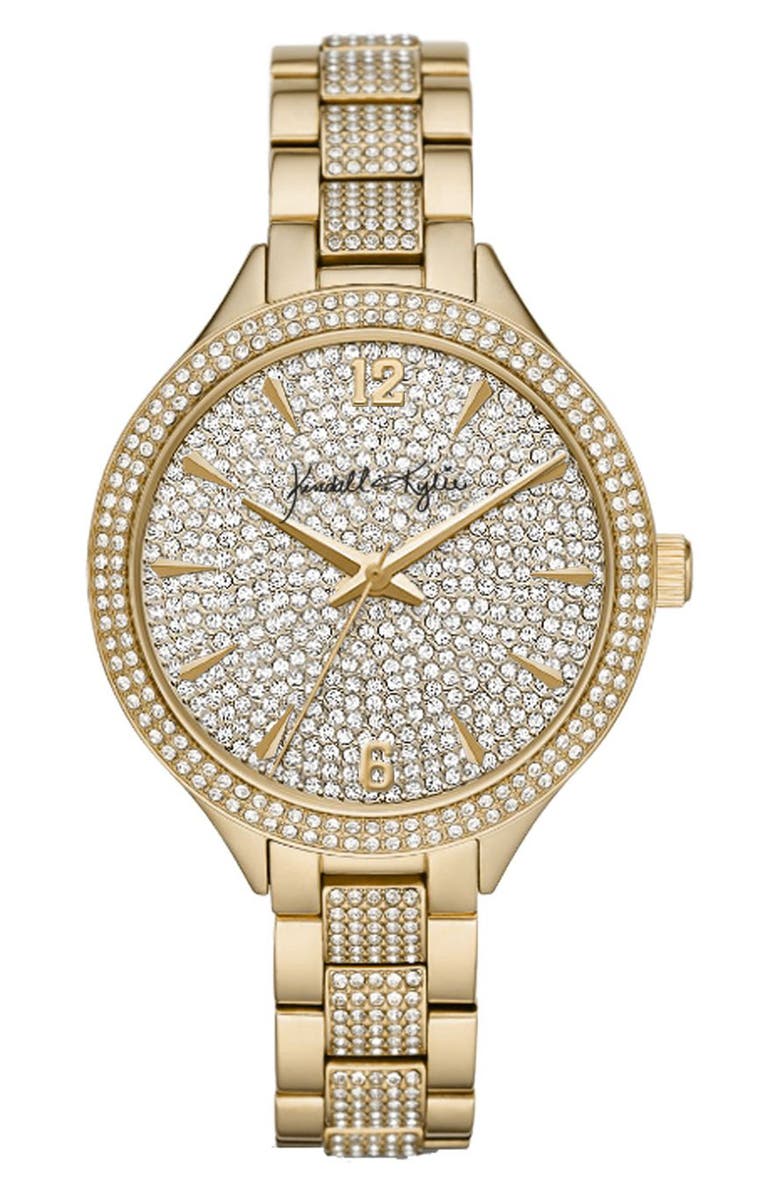 KENDALL + KYLIE Glass Crystal Bezel Band Watch, 40mm, Main, color, 
