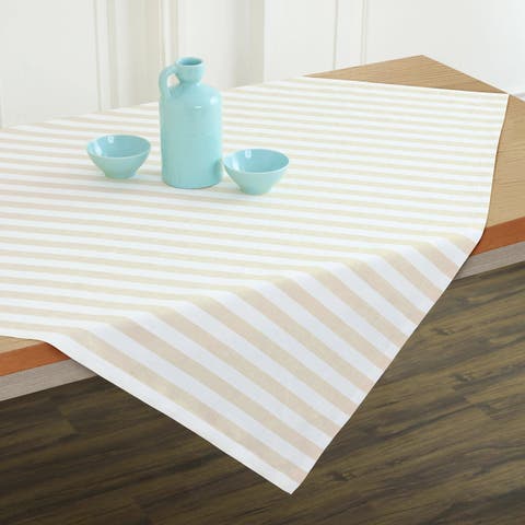 Linen Table Throw 52 x 52 Inch for Dining Table, Holiday and Everyday Table Decor - Sorrento Stripe