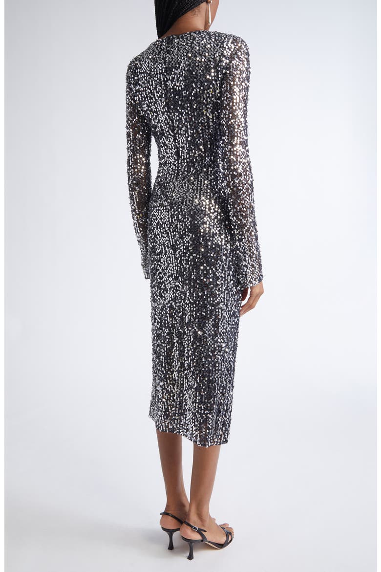 Sequin Long Sleeve Scoop Neck Sheath Dress, Alternate, color, BLACK SILVER