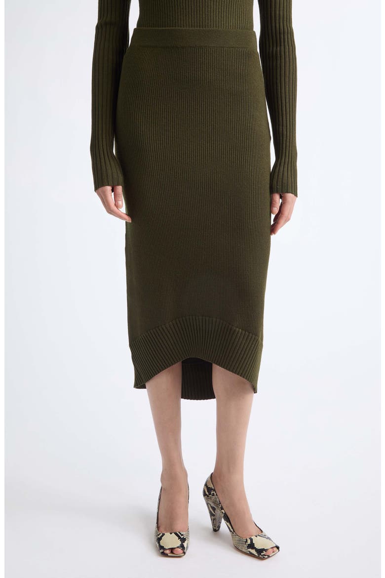 Fitted Rib Wool Blend Midi Skirt, Main, color, MARSH GREEN