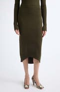 Victoria Beckham Fitted Rib Wool Blend Midi Skirt