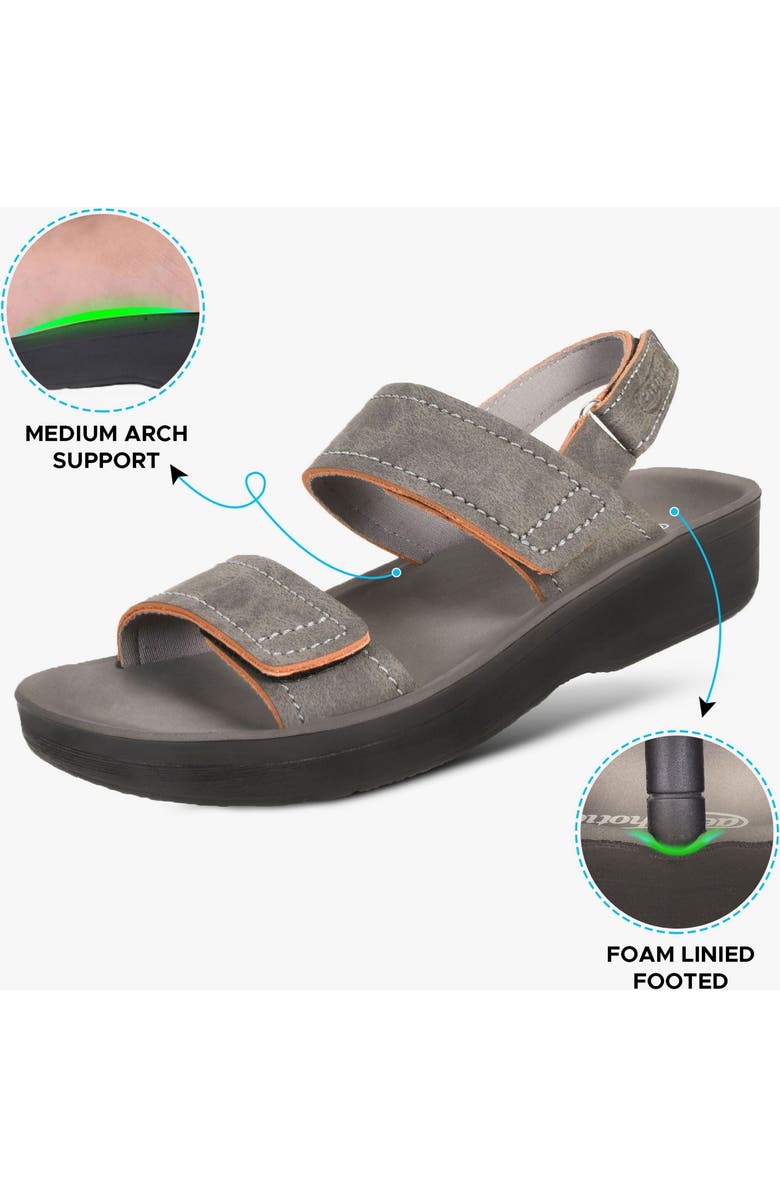 AEROTHOTIC Renee Adjustable Strap Sandal, Alternate, color, Grey
