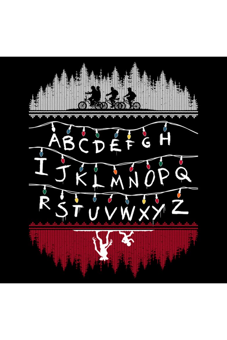 Boy's Stranger Things Christmas Light Message  Graphic T-Shirt, Alternate, color, Black