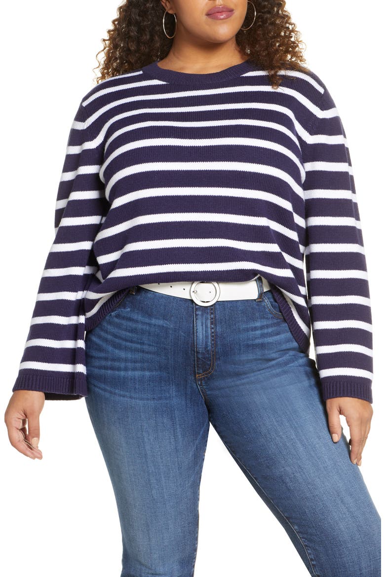 x Atlantic-Pacific Stripe Oversize Sweater, Main, color, NAVY- WHITE STRIPE