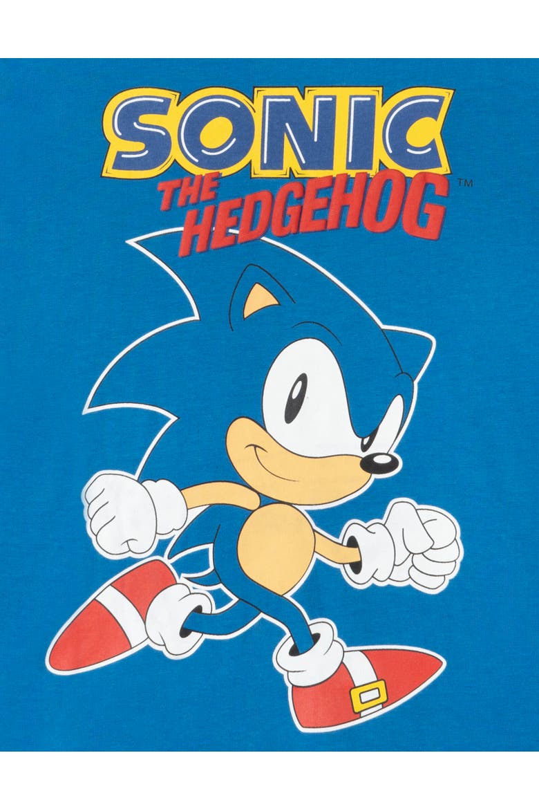 Puff Print Short Sleeve Graphic T-Shirt and Mesh Short Outfit, Alternate, color, Sonic Blue Black