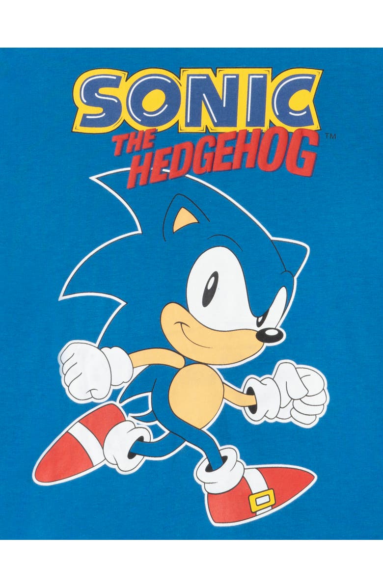 SEGA Puff Print Short Sleeve Graphic T-Shirt and Mesh Short Outfit, Alternate, color, Sonic Blue Black