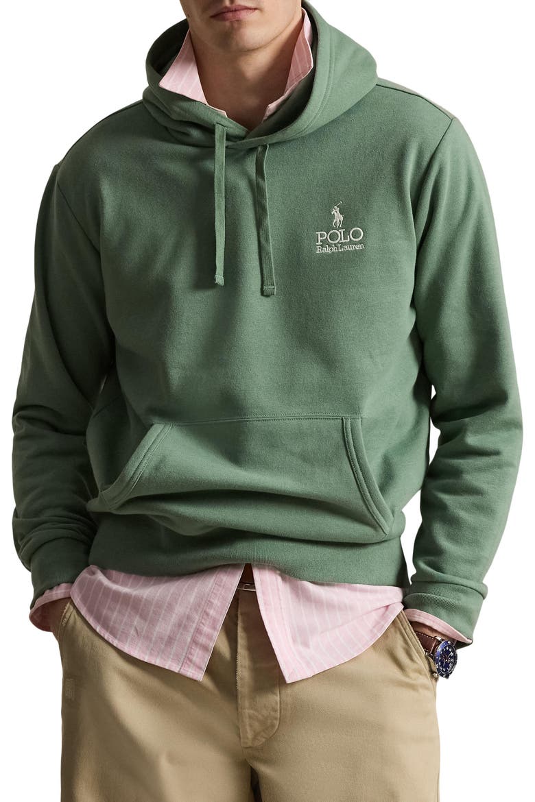 Logo Embroidered Cotton Blend Fleece Hoodie, Main, color, FATIGUE