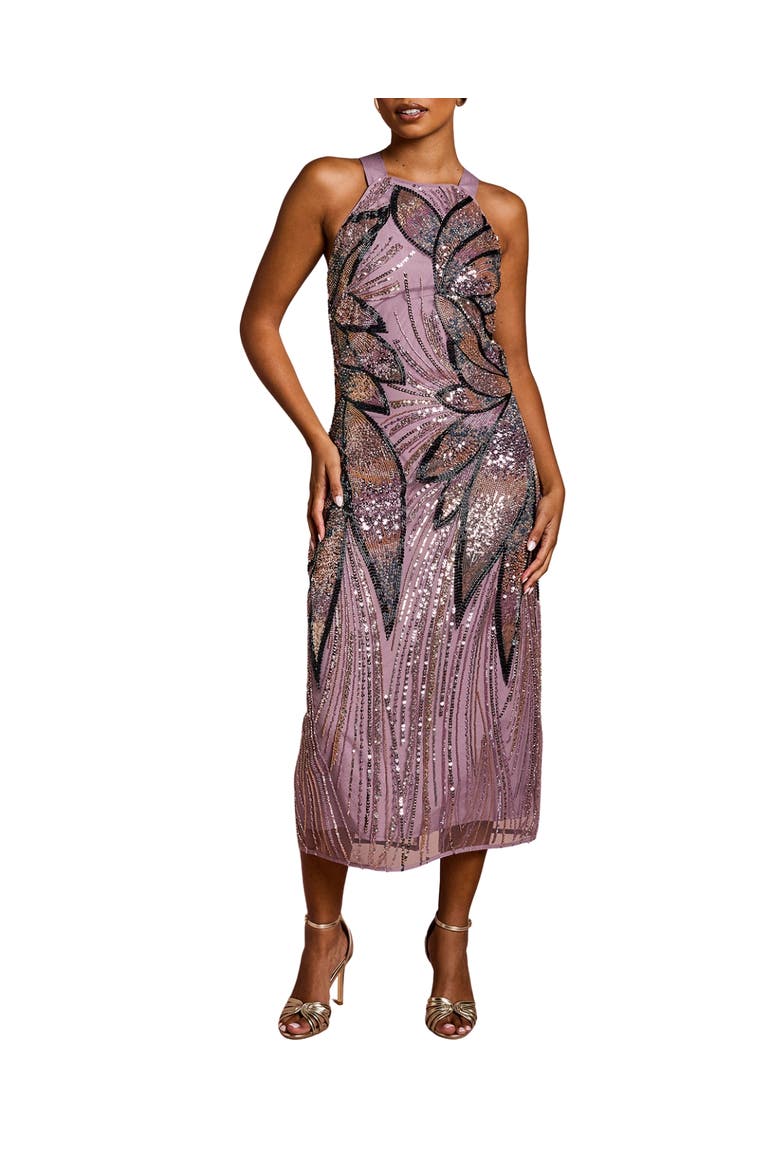 Petite Beaded Column Midi Dress, Main, color, Lilac