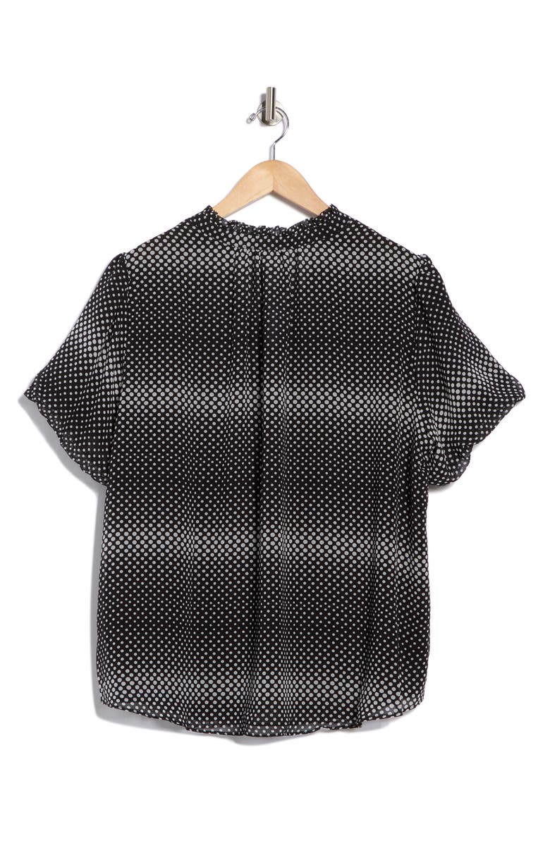 Adrianna Papell Short Sleeve Button-Up Top, Alternate, color, Black/ Cream Rising Dot