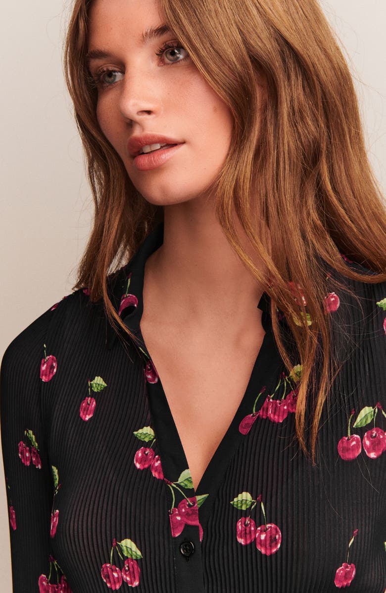 NEXT Cherry Print Plissé Shirt, Alternate, color, Black