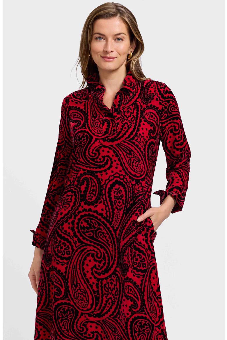 Tammy Velvet Paisley Collared Long Sleeve Dress, Alternate, color, RED/ BLACK