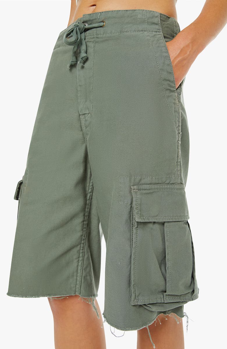 MOTHER The Free Fall Frayed Hem Cargo Drawstring Shorts, Alternate, color, Sir Yes Sir Military Green