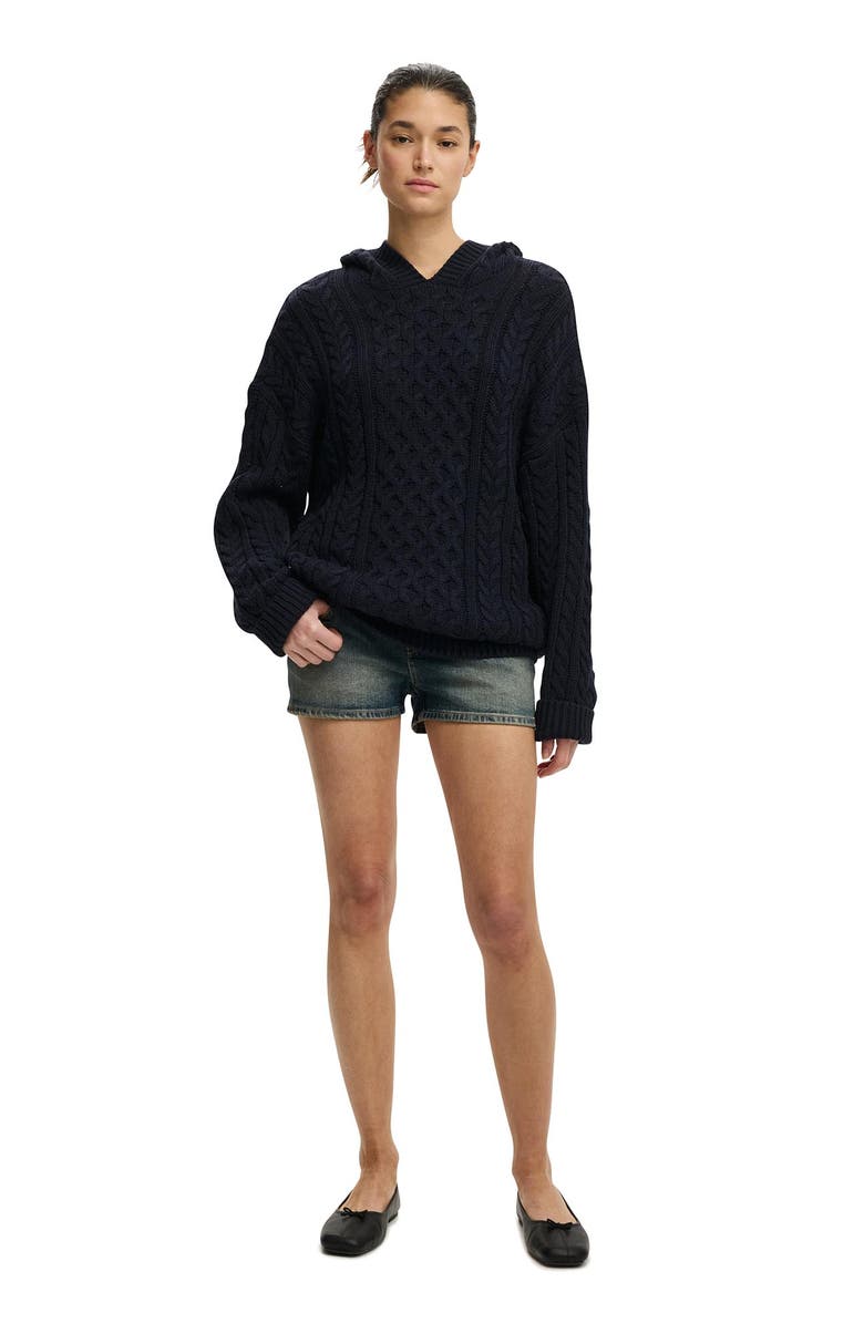 Cotton On Women's Oversized Cable Hoody, Alternate, color, Total Eclipse