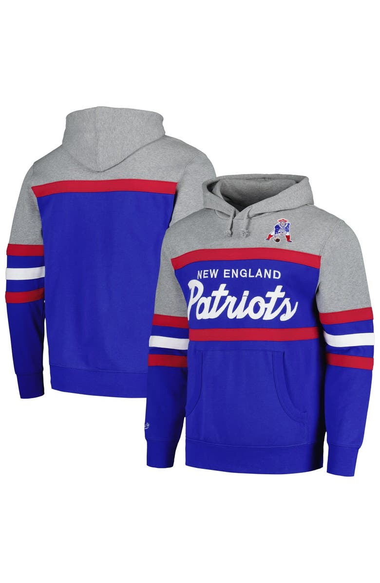 Mitchell & Ness Men's Mitchell & Ness Heather Gray/Royal New England Patriots Big & Tall Head Coach Pullover Hoodie, Main, color,