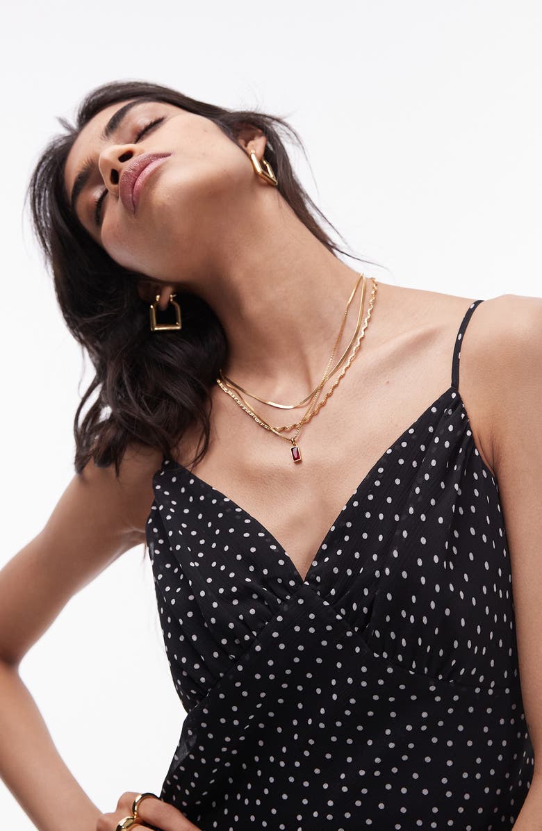 Topshop Dot Ruched Mini Slipdress, Alternate, color,