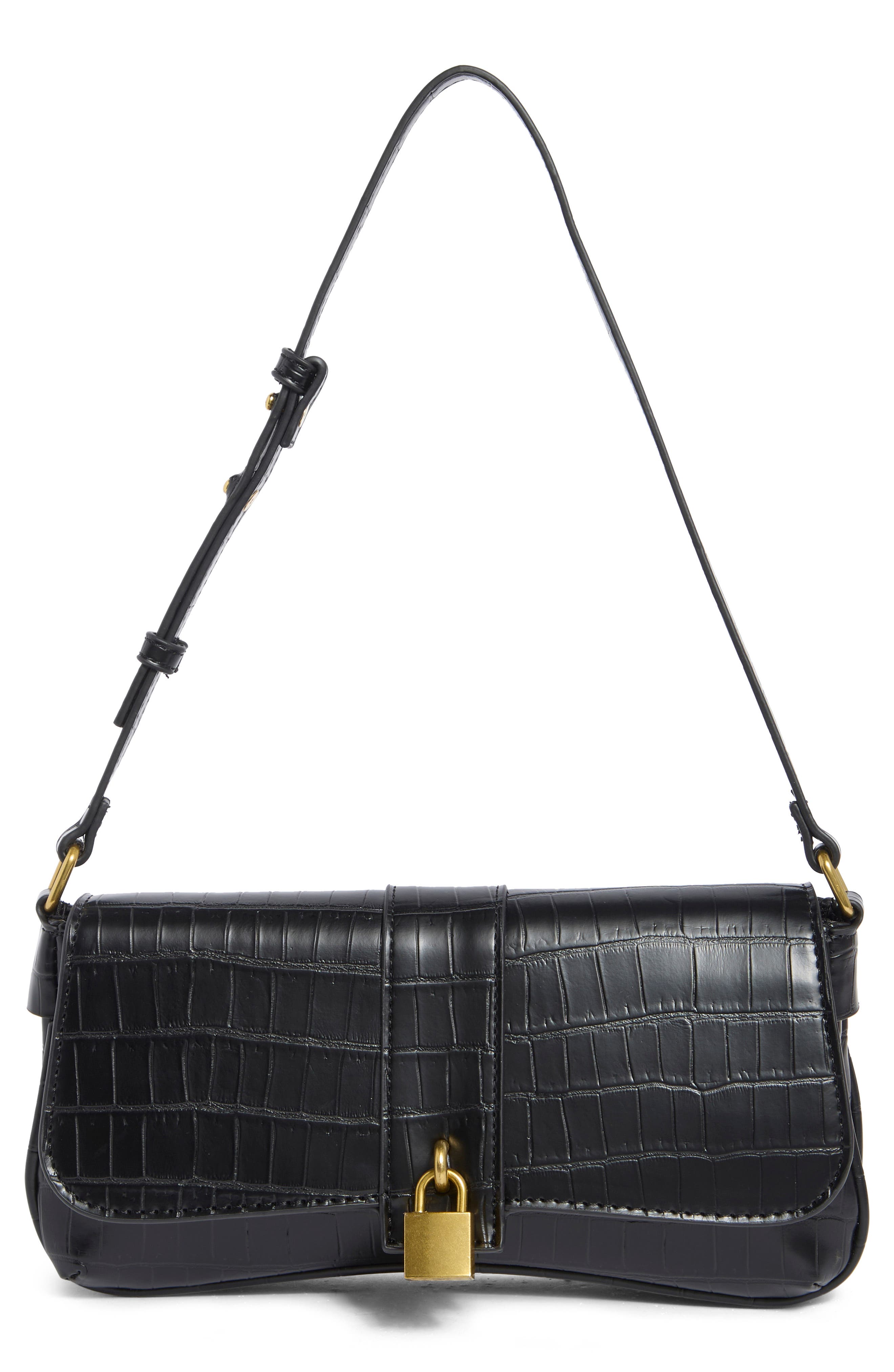 Croc Embossed Faux Leather Shoulder Bag