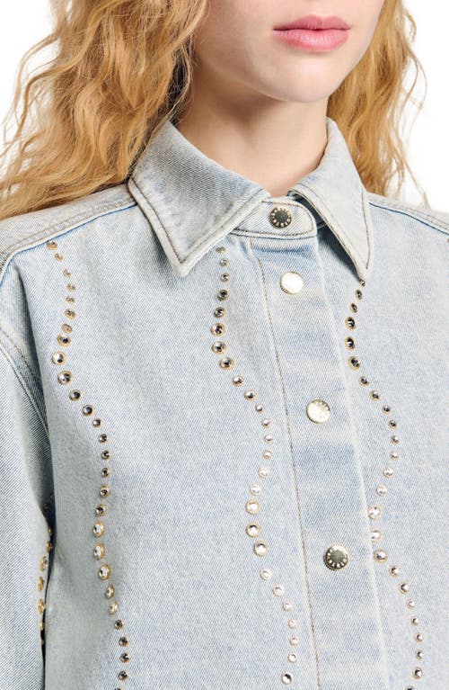 Sandro Wave Embellished Denim Shirt In Light Bu Jean