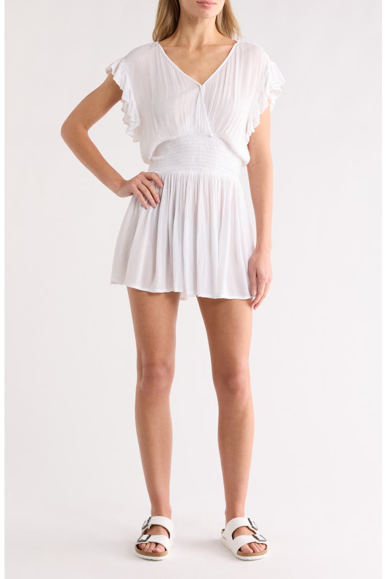 Ruffle Cap Sleeve Cover-Up Minidress, Main, color, WHITE