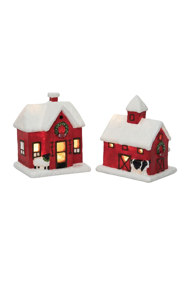 Light Up Barn and Church Set of 2 Decorative Sculptures, Main, color, Multicolored