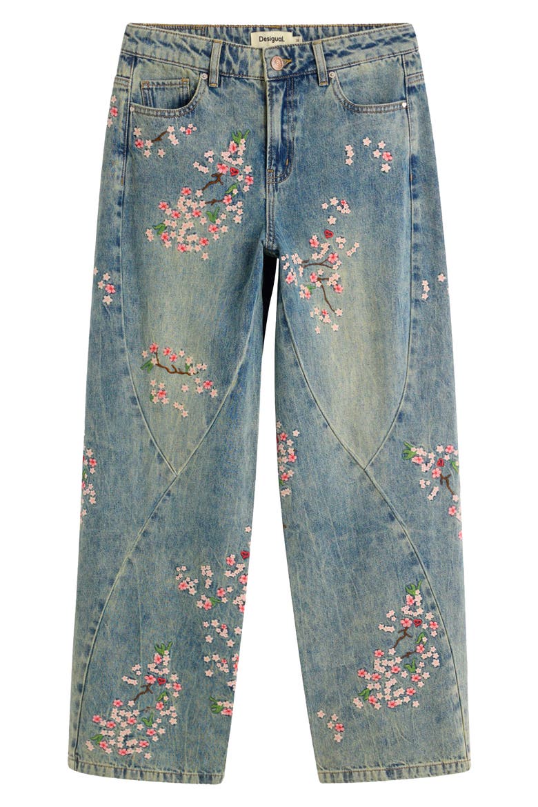 Floral Embroidery Straight Leg Jeans, Alternate, color, MEDIUM BLUE