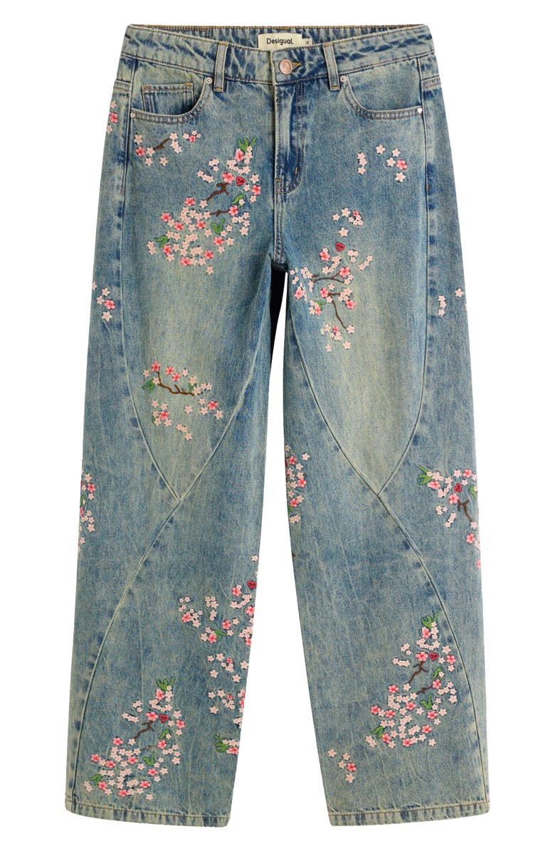 Desigual Floral Embroidery Straight Leg Jeans, Alternate, color,