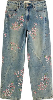 Desigual Floral Embroidery Straight Leg Jeans