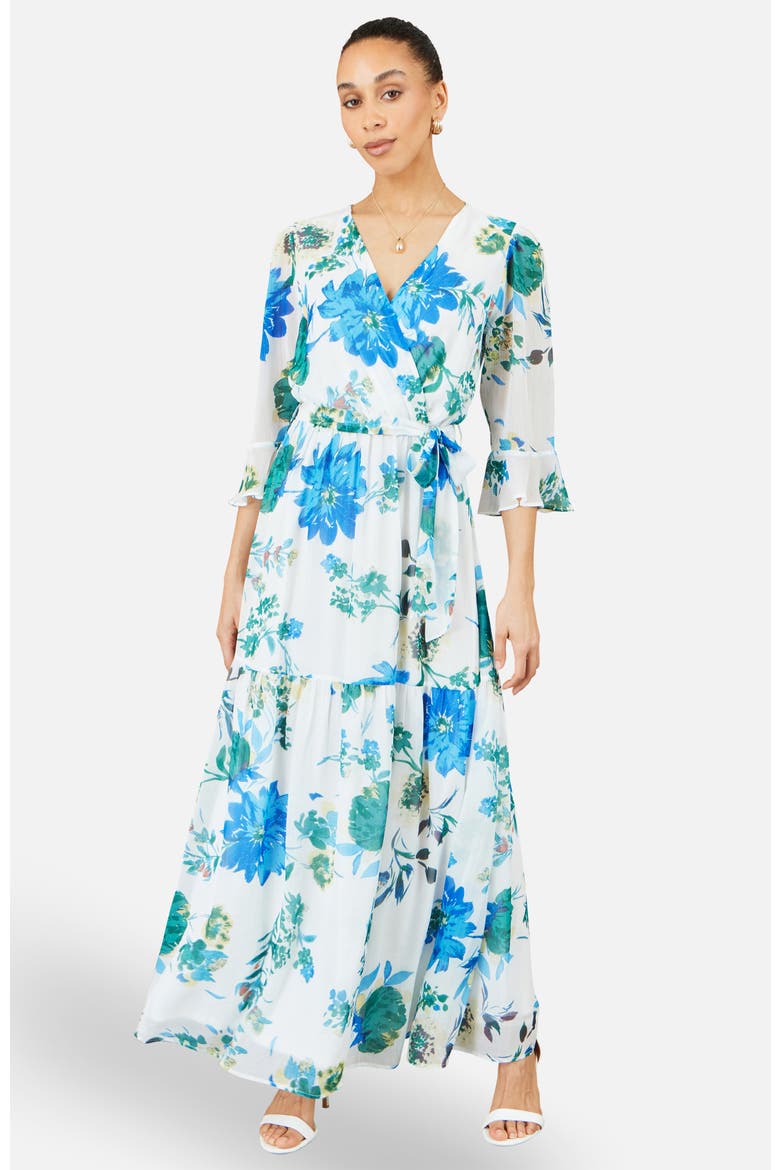 Floral Maxi Wrap Dress, Main, color, White