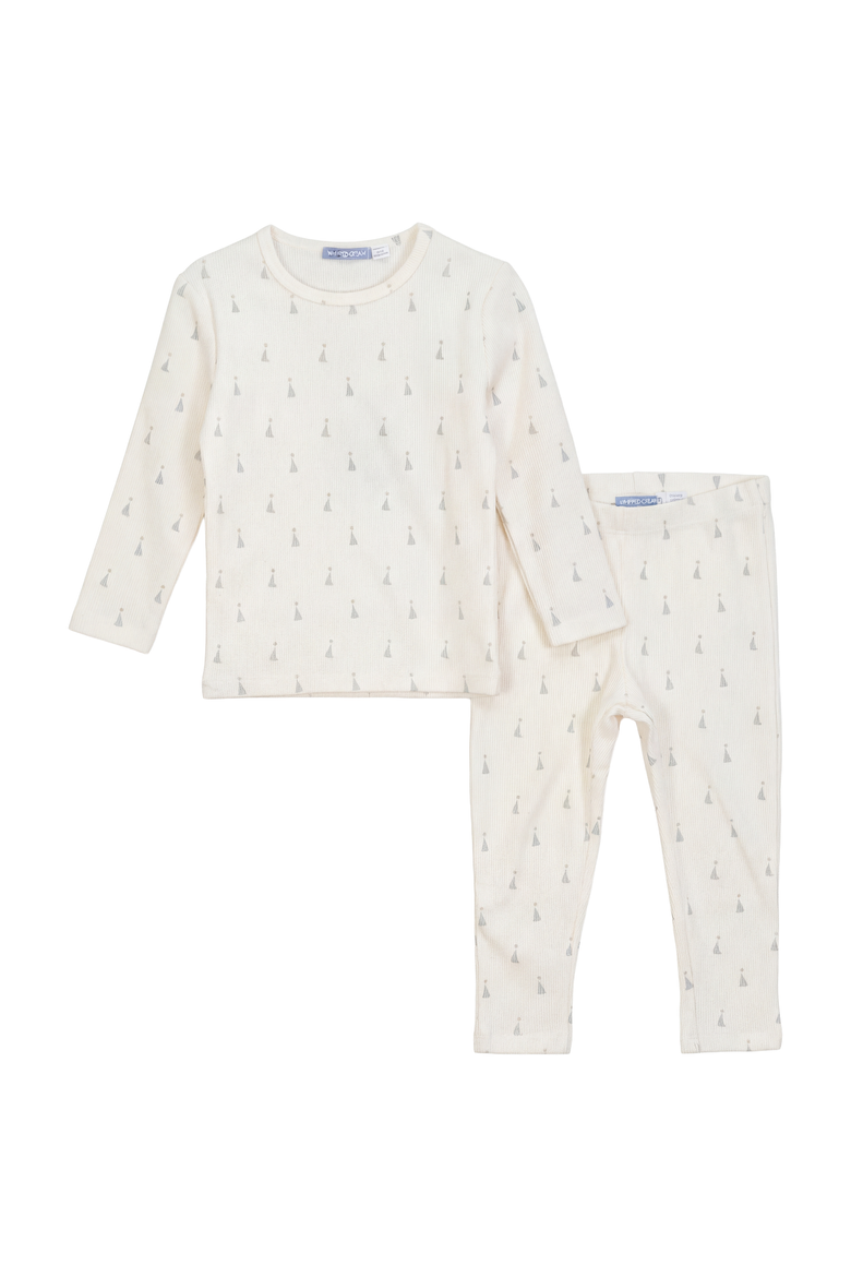 Sail Boat Ribbed Top and Elastic Waist Pants Two Piece Set, Main, color, Off White/Blue