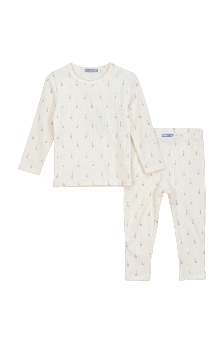 Whipped Cocoa Sail Boat Ribbed Knit Elastic Waist Top and Pant Set, Main, color, Off White/Blue