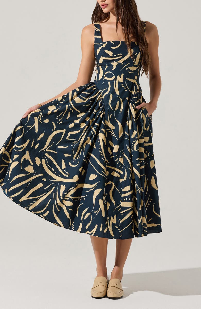 ASTR the Label Vinya Abstract Sketch Print Dress, Alternate, color, Navy Sketch