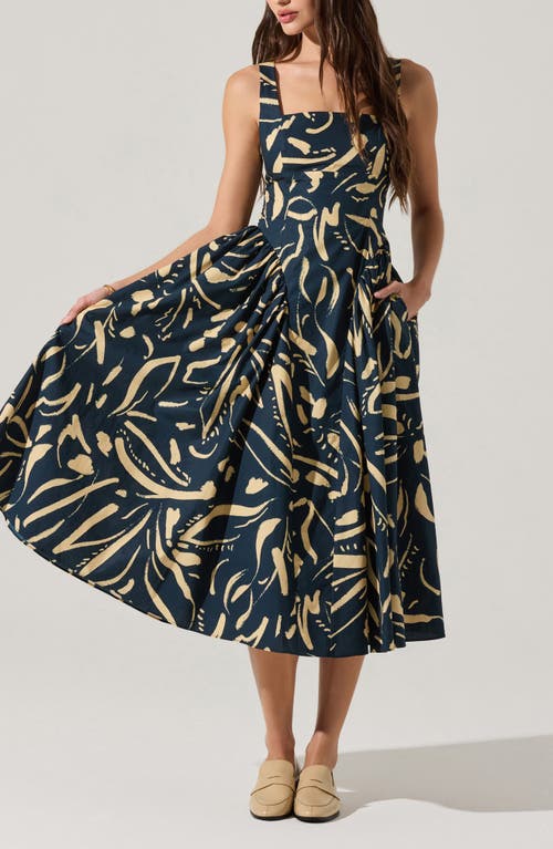 Astr The Label Vinya Abstract Sketch Print Dress In Blue