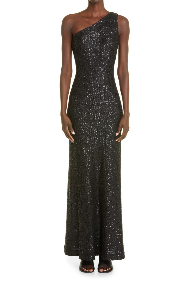 St. John Evening One-Shoulder Sequin Knit Gown, Main, color, 