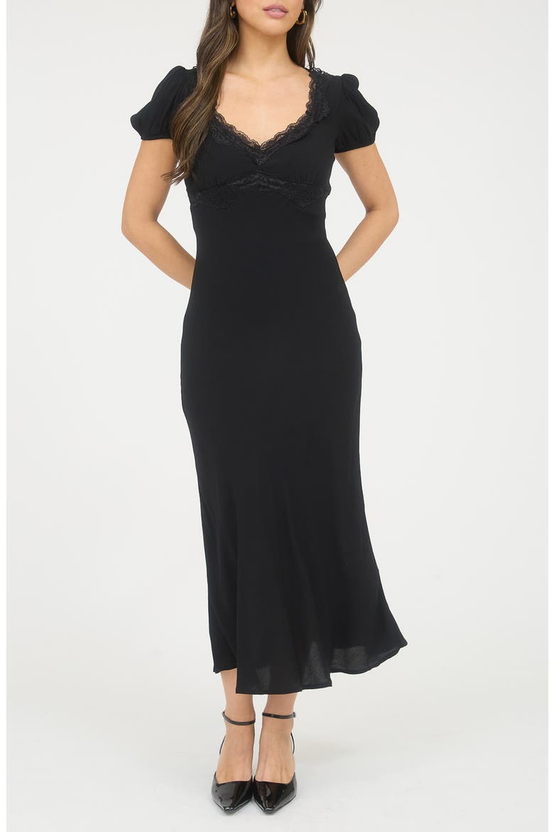 blu pepper black lace dress Trim Puff Sleeve Midi (Women) Mini dress
