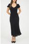 Lace Trim Puff Sleeve Midi Dress