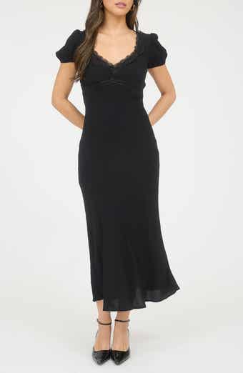 Blu Pepper Lace Trim Puff Sleeve Midi Dress