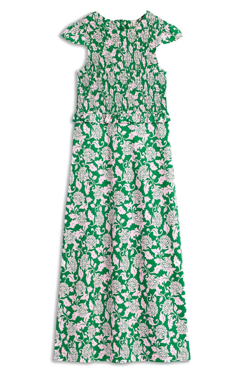 Boden Paisley Floral Smock Bodice Cotton Blend Dress, Alternate, color, Rich Emerald, Green Tambourine