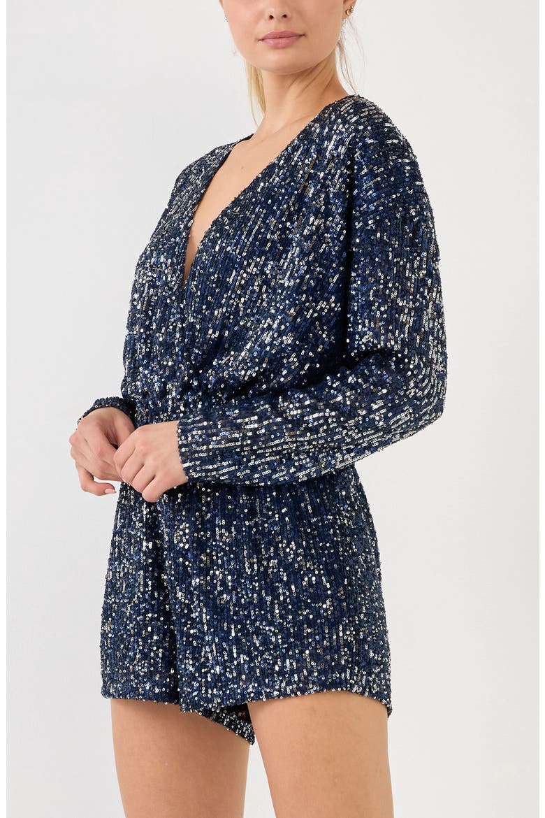 Sequin Wrap Front Romper, Alternate, color, BLUE COMBO