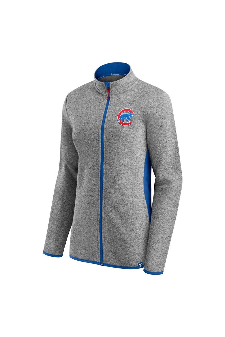 Women's Fanatics Branded Heathered Charcoal Chicago Cubs Primary Logo Fleece Full-Zip Jacket, Alternate, color, Heather Charcoal