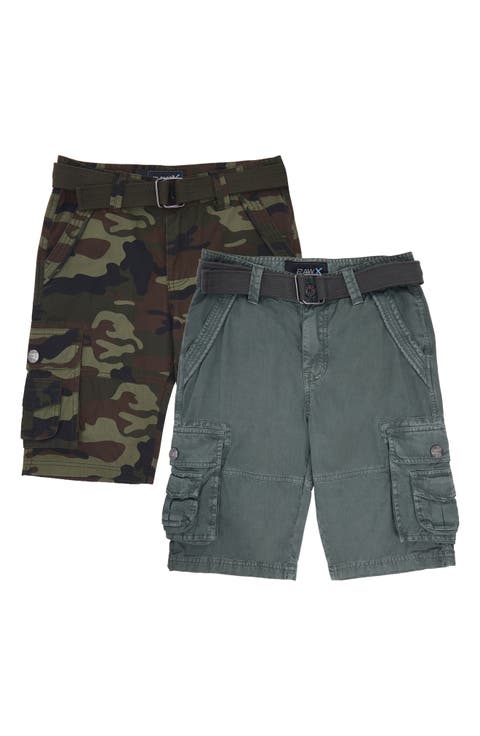 Kids' 2-Pack Belted Twill Cargo Shorts (Big Kid)