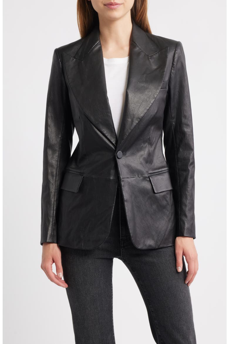 The Peak Lapel Leather Blazer, Main, color, BLACK